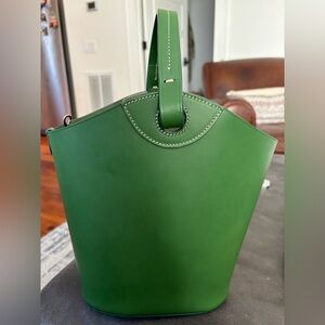 ANN MASHBURN Green Leather Bucket Bag
